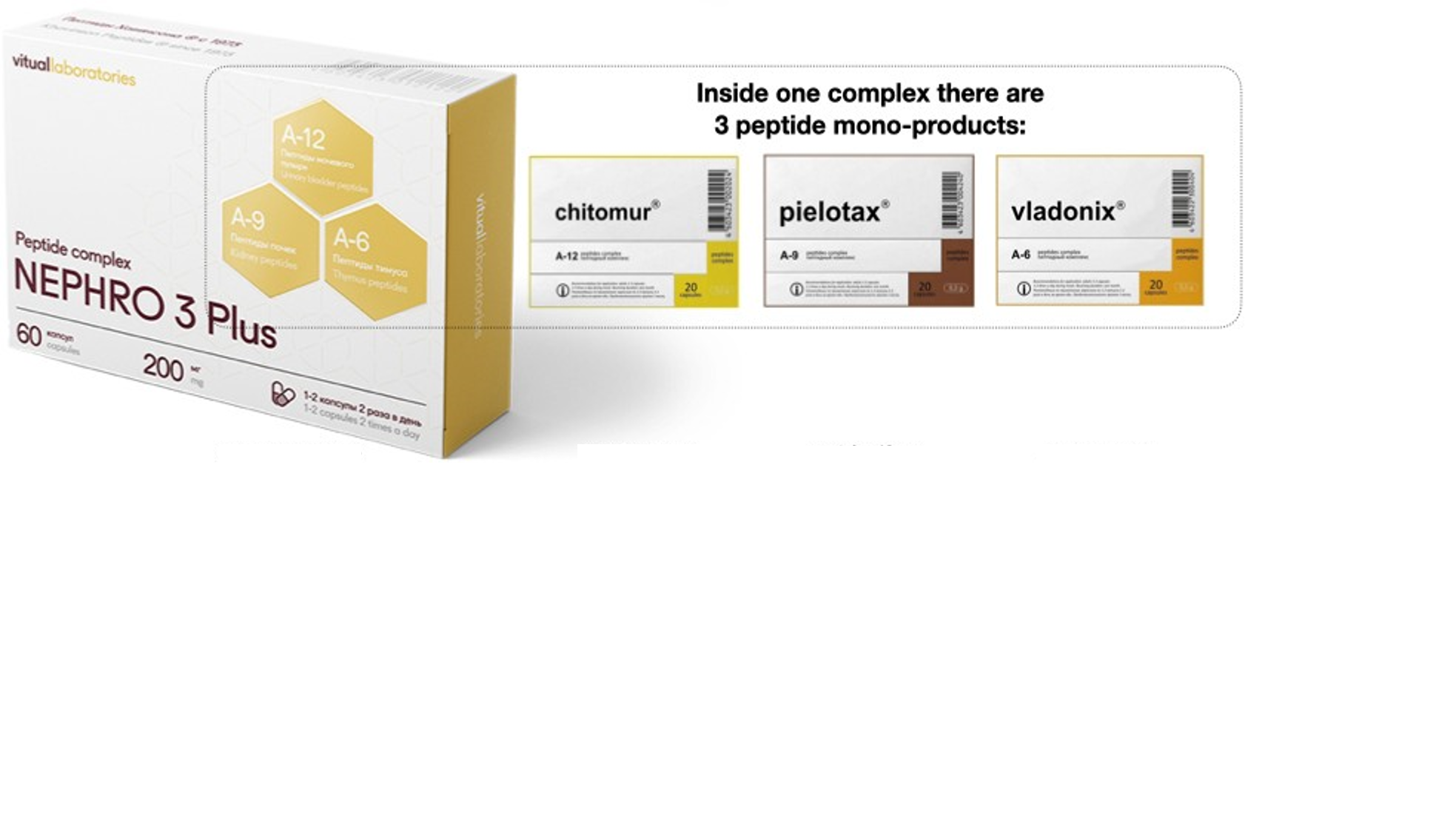 Nephro 3 Plus peptidkompleks med Pielotax, Chitomur og Vladonix